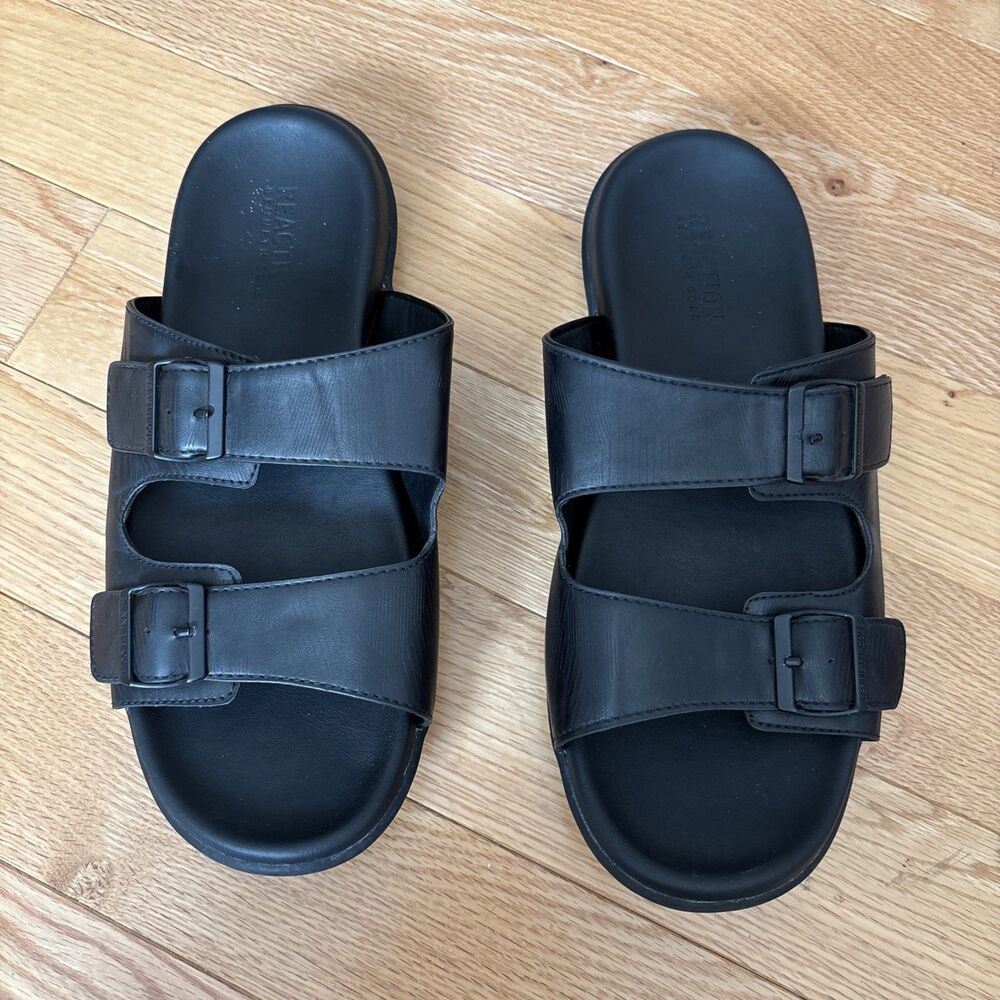 Kenneth Cole Reaction Men’s Black Mello Two Band Slide with Buckles Size 11 US